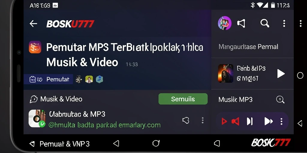 Screenshot utama BOSKU777 menampilkan antarmuka Pemutar MP3 yang sederhana dan fungsional.