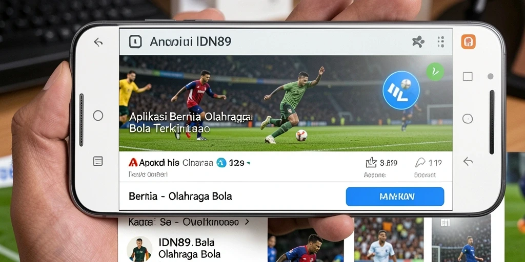 Tampilan antarmuka aplikasi IDN89 dengan fitur berita olahraga bola.