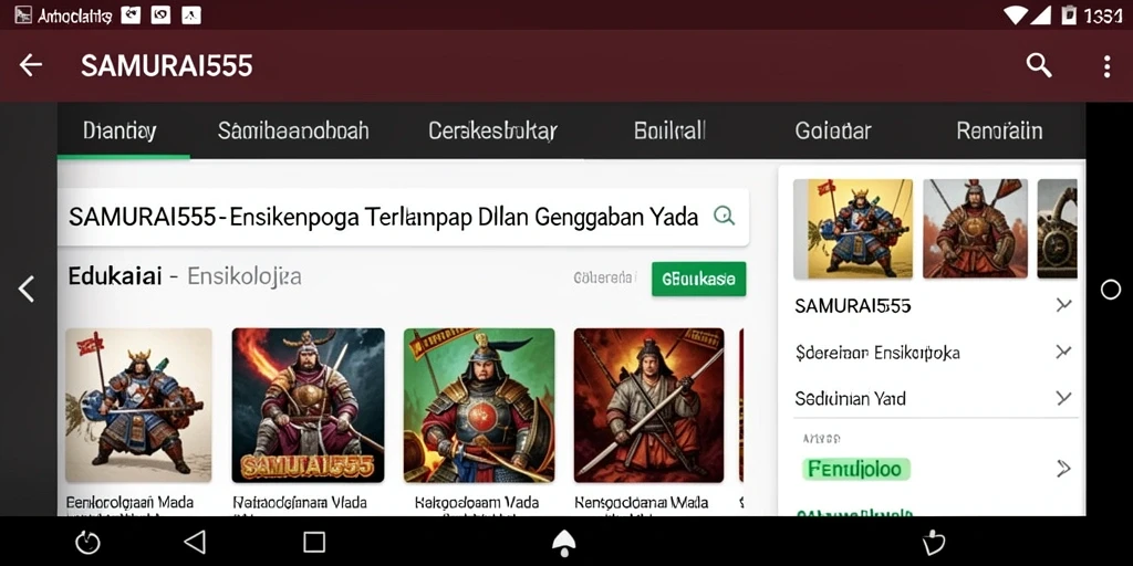 Tampilan antarmuka aplikasi Ensiklopedia SAMURAI555 yang informatif.